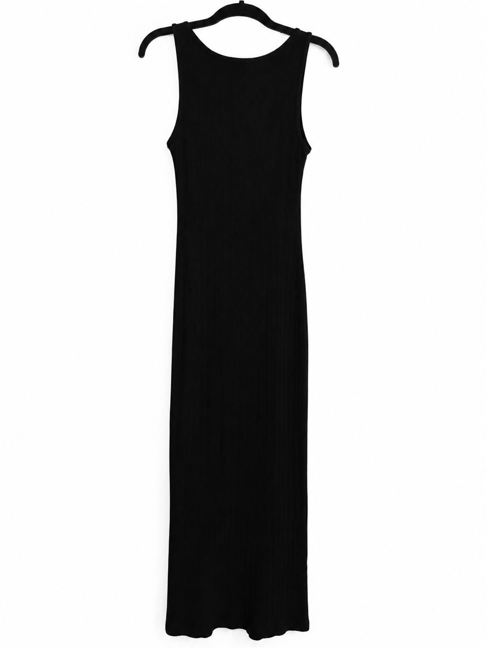 French Connection Y2K Black Ribbed Tank Maxi Dress Side Slit L